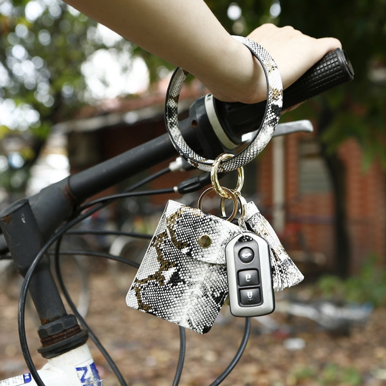 Wrist Keychain Coin Purse PU Leather Snake Print Bracelet Card Case