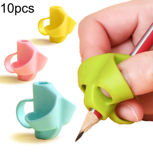 10pcs Children Calligraphy Posture Correction Grip Pen Tool Silicone Three-Finger Pencil Case, Random Colour Delivery
