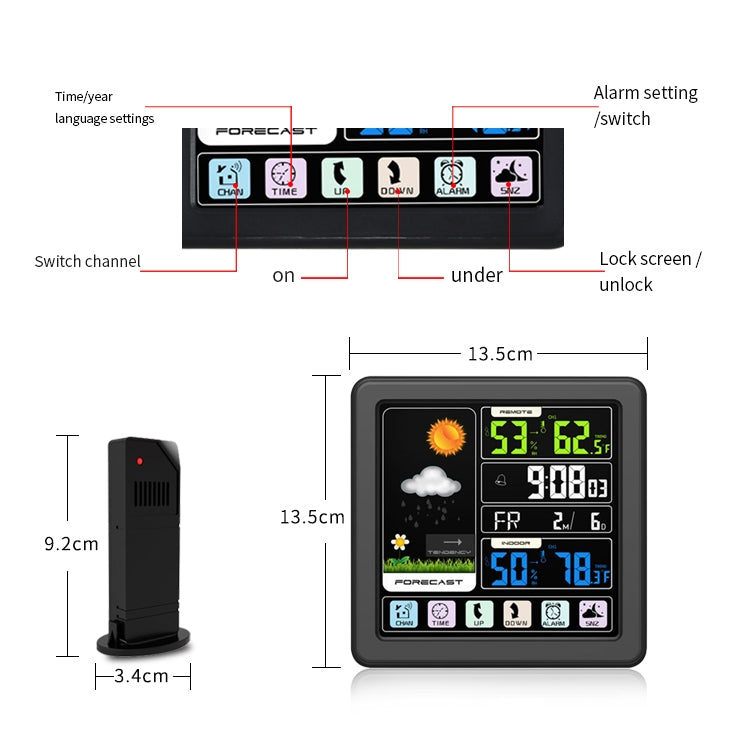 TS-3310 Wireless Weather Clock Multifunctional Color Screen Clock Creative Home Touch Screen Thermometer