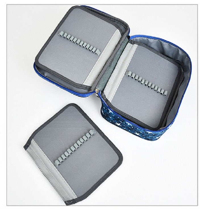 Large-Capacity Frosted Pencil Case Zipper Pencil Case, Blue Five-pointed Star, Red Five-pointed Star, Green Geometry