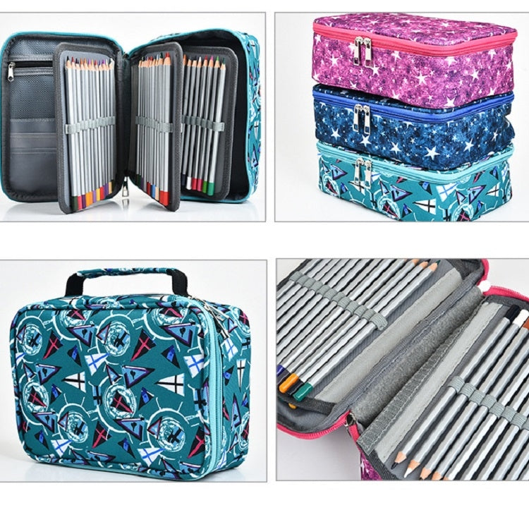 Large-Capacity Frosted Pencil Case Zipper Pencil Case, Blue Five-pointed Star, Red Five-pointed Star, Green Geometry