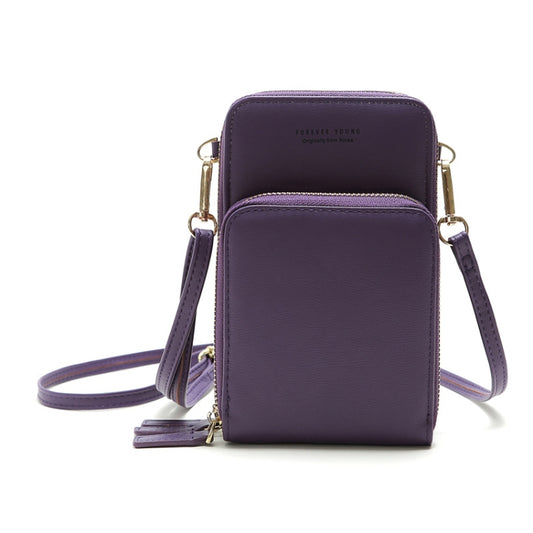 Ladies Mobile Phone Bag PU Vertical Large Capacity Mobile Phone Single-Shoulder Messenger Bag