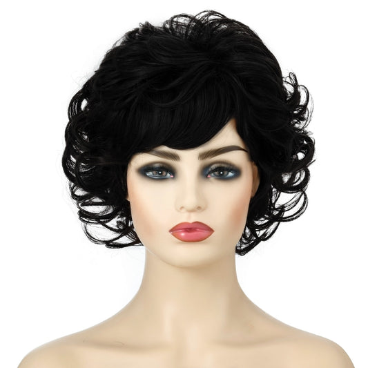 Ladies Fluffy Short Curved Head Set Chemical Fiber Wig