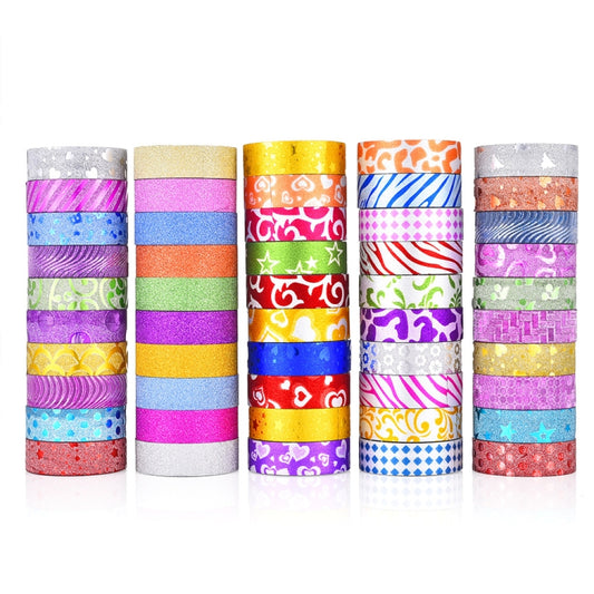 50 Rolls / Box Glitter Tape Hand Ledger Decoration Sticker, 50 Rolls / Box
