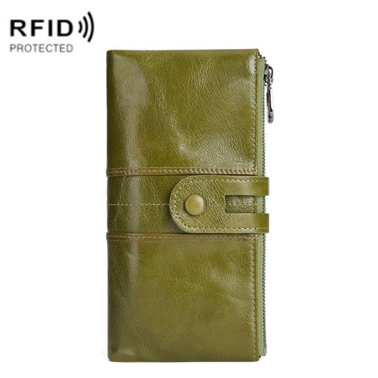Retro Ladies RFID Wallet Leather Long Mobile Phone Bag, Green, Red, Brown, Black, Blue, Purple Coffee color