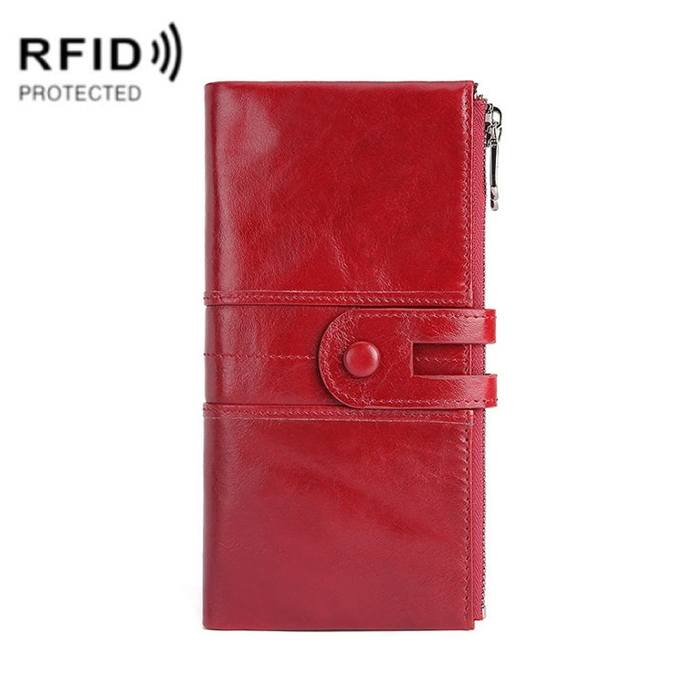 Retro Ladies RFID Wallet Leather Long Mobile Phone Bag, Green, Red, Brown, Black, Blue, Purple Coffee color