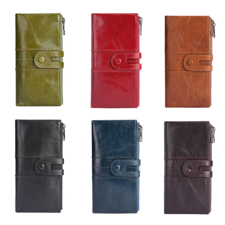 Retro Ladies RFID Wallet Leather Long Mobile Phone Bag, Green, Red, Brown, Black, Blue, Purple Coffee color