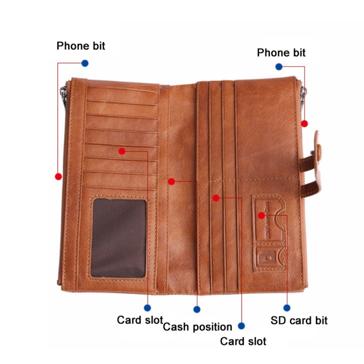 Retro Ladies RFID Wallet Leather Long Mobile Phone Bag, Green, Red, Brown, Black, Blue, Purple Coffee color