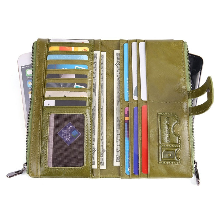 Retro Ladies RFID Wallet Leather Long Mobile Phone Bag, Green, Red, Brown, Black, Blue, Purple Coffee color