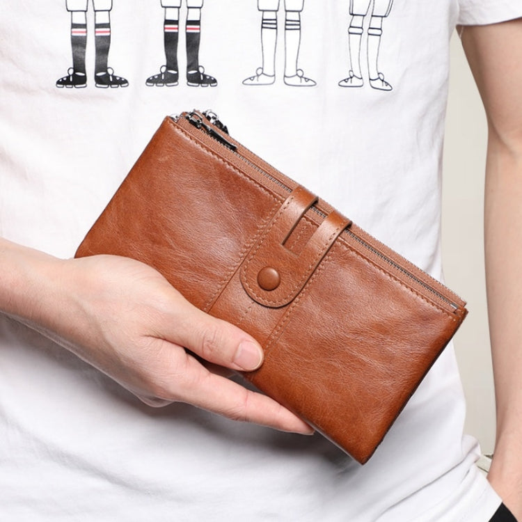 Retro Ladies RFID Wallet Leather Long Mobile Phone Bag, Green, Red, Brown, Black, Blue, Purple Coffee color