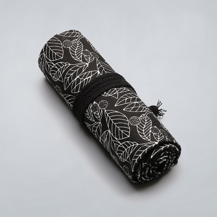 12 Holes Black Leaf Canvas Printing Pen Curtain Large Capacity Roll Pen Bag Sketch Color Lead Pen Bag