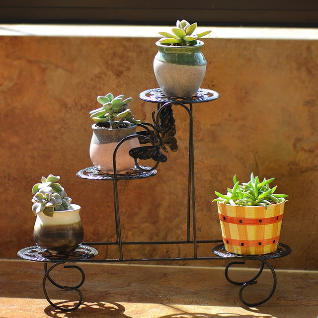 Mini Wrought Iron Multi-function Flower Pot Flower Stand for Office Desktop Sill Balcony
