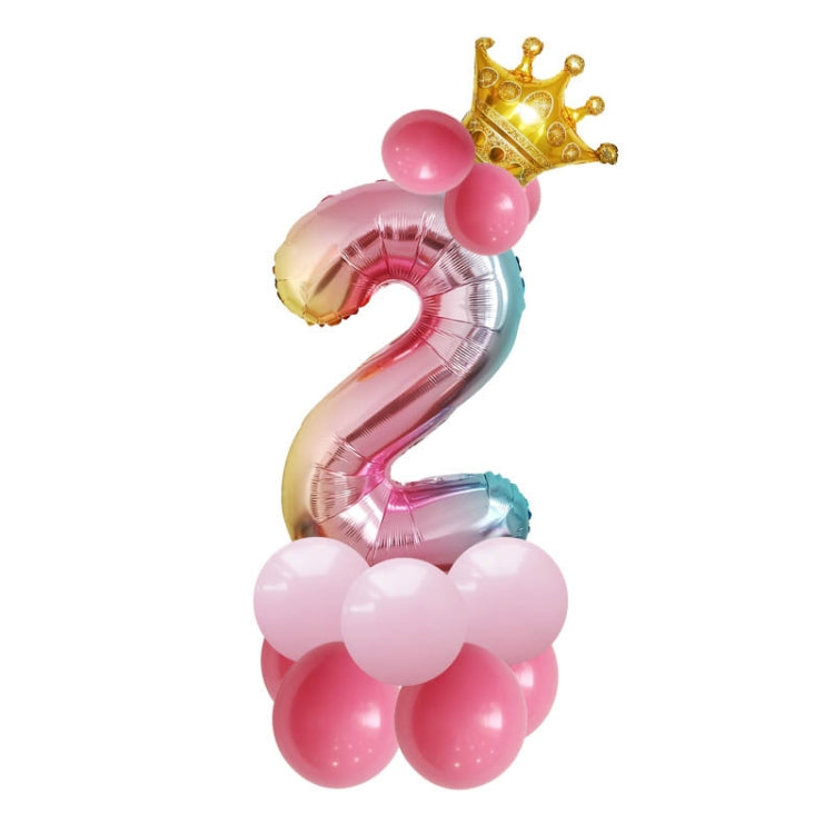 T2001 Birthday Gradient Digital Crown Aluminum Film Balloon Set