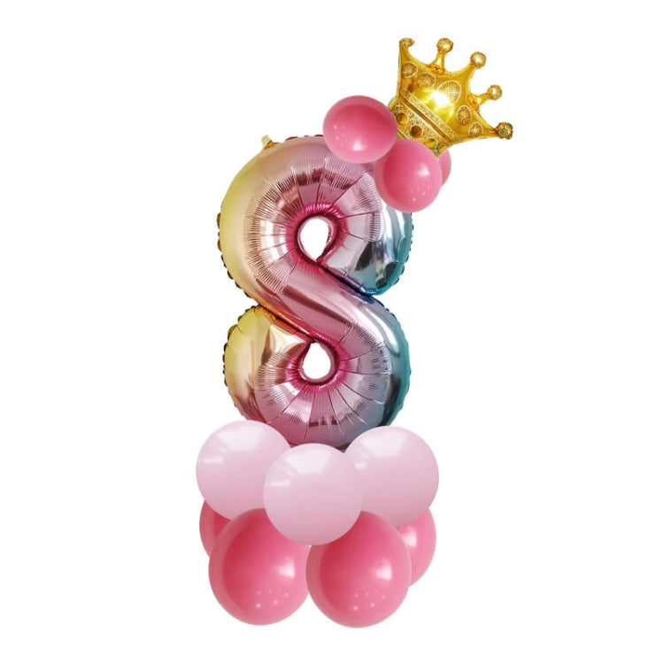 T2001 Birthday Gradient Digital Crown Aluminum Film Balloon Set