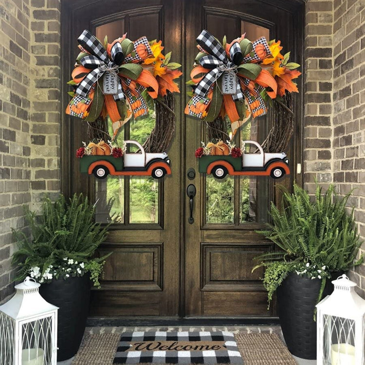 Christmas Ornament Wreath Garland Door Hanger, Orange, White