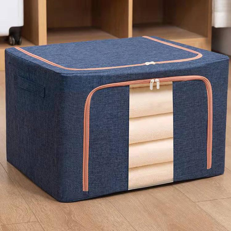 Fabric Steel Frame Quilt Clothing Storage Box Cotton Linen Storage Bag with Window