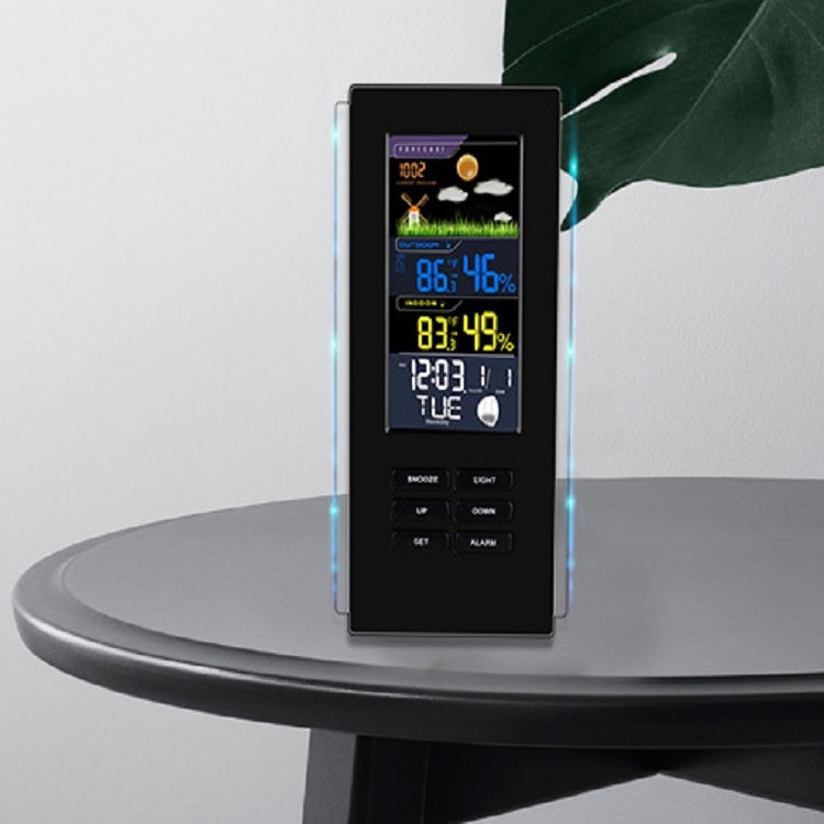 Wireless Colorful Screen Indoor And Outdoor Temperature Humidity Meter Barometer Smart Digital Electronic Clock With Backlight, TS-74-B-US, TS-74-W-US