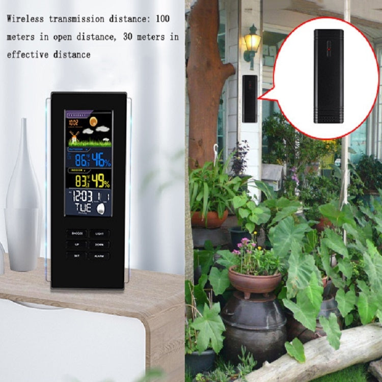 Wireless Colorful Screen Indoor And Outdoor Temperature Humidity Meter Barometer Smart Digital Electronic Clock With Backlight, TS-74-B-US, TS-74-W-US