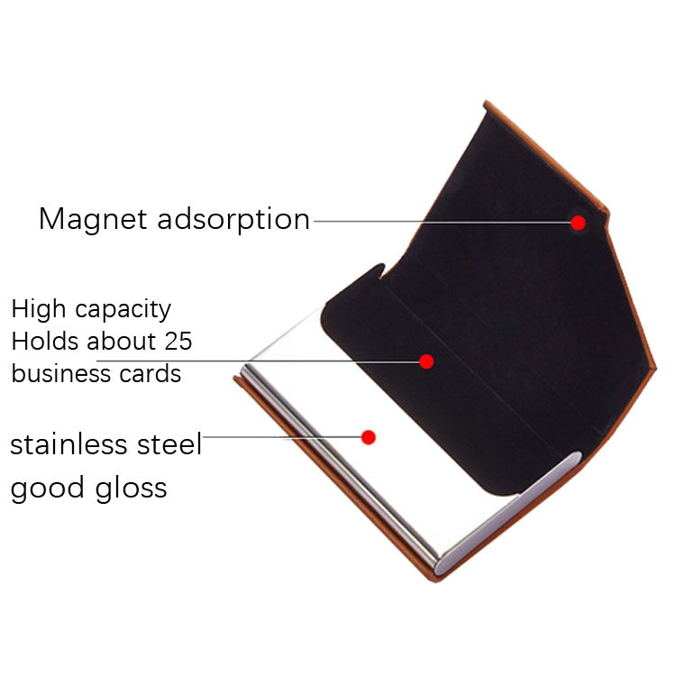 Men Leather Stainless Steel Business Card Clamp, Black, Brown, Grey, Apricot