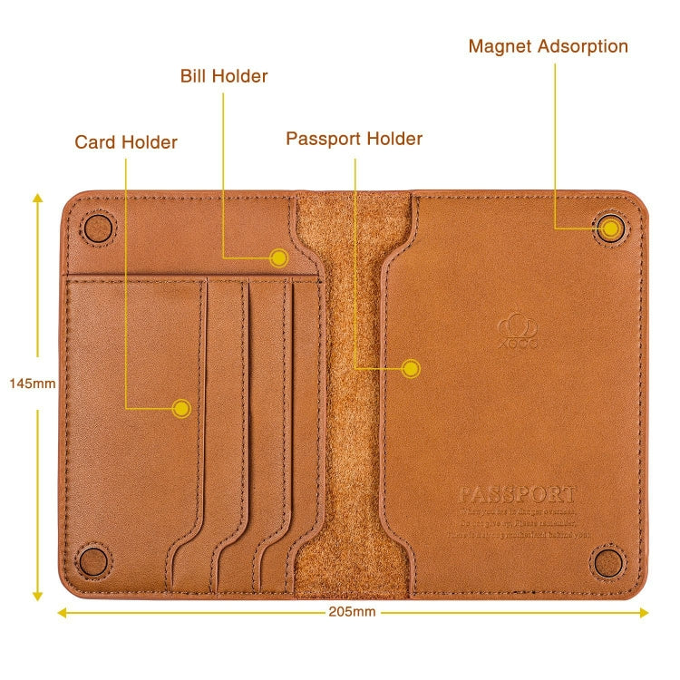 Men Wallet Cowhide Passport Bag Ticket Holder Multifunctional Card Holder, Black, Brown