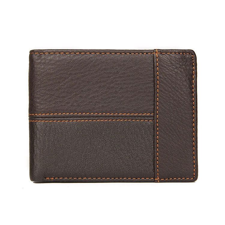 Men Retro Portable Wallet Short Cowhide Leather Wallet, Black, Coffee, Brown