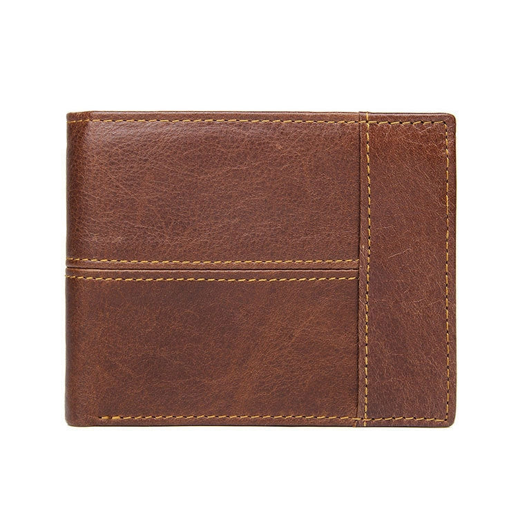 Men Retro Portable Wallet Short Cowhide Leather Wallet, Black, Coffee, Brown