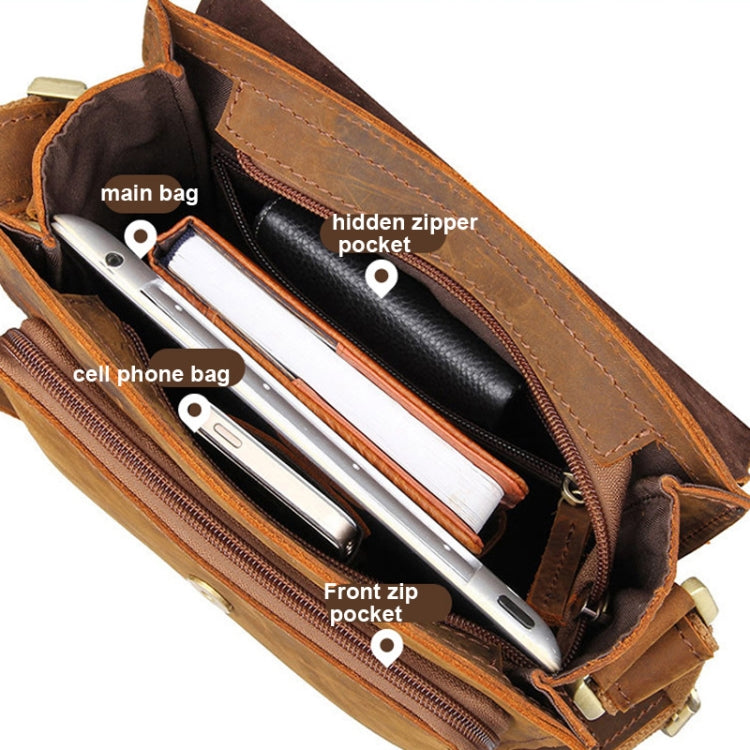 Vintage Crazy Horse Leather Men Shoulder Bag Messenger Bag, Black, Brown, Dark Brown, Brown Yellow