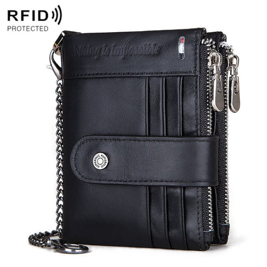 HUMERPAUL BP896 RFID Anti-Theft Brush Dual Zipper Leather Wallet Multi-Card Men Purse