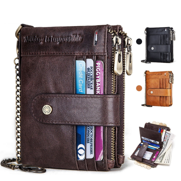 HUMERPAUL BP896 RFID Anti-Theft Brush Dual Zipper Leather Wallet Multi-Card Men Purse