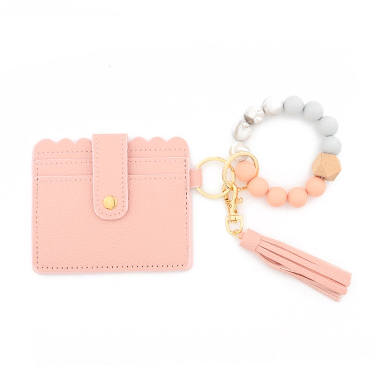 PU Tassel Silicone Bead Bracelet Wallet With Keychain