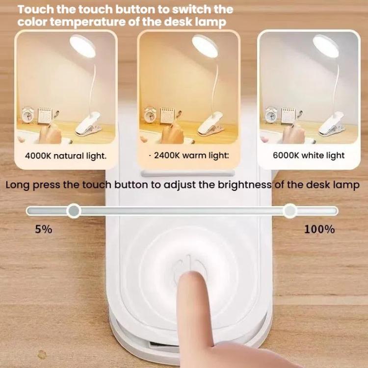 Three-color Temperature Infinite Dimming LED Clip Eye Protection Bedside Lamp