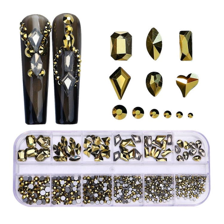 12 Grid Flat Bottom Shaped Nail Rhinestones Nail Decoration