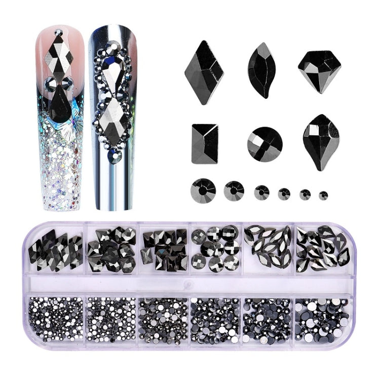 12 Grid Flat Bottom Shaped Nail Rhinestones Nail Decoration