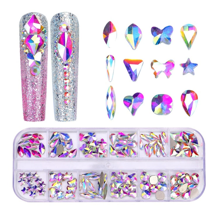 12 Grid Flat Bottom Shaped Nail Rhinestones Nail Decoration