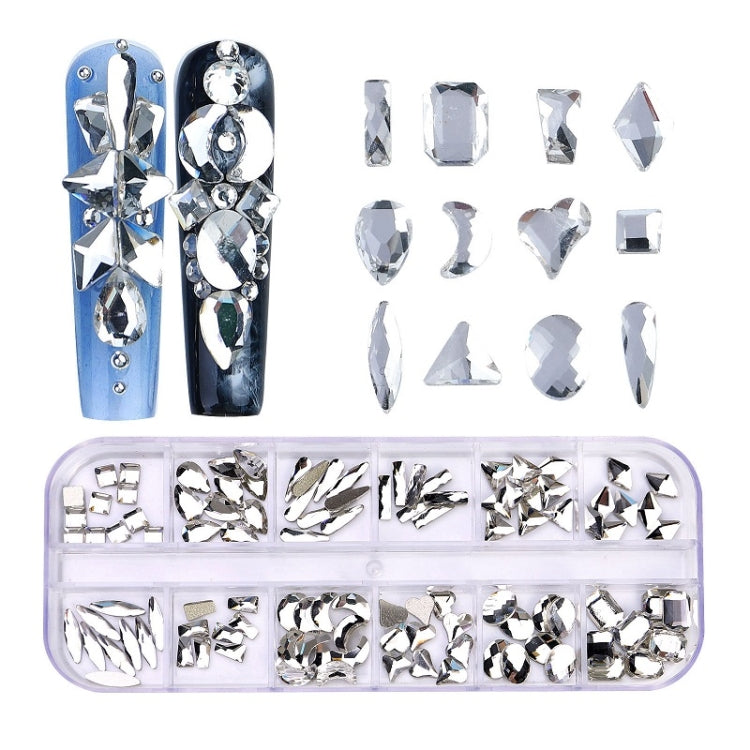 12 Grid Flat Bottom Shaped Nail Rhinestones Nail Decoration