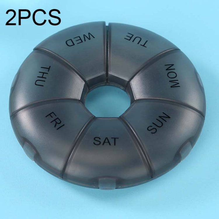 2 PCS Round 7 Days Rainbow Color Portable Pill Box Plastic Seven Grid