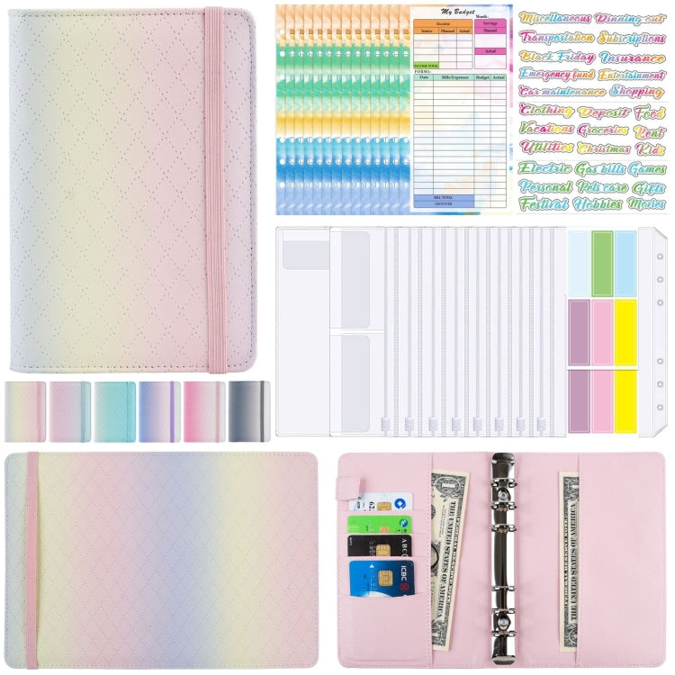 A6 Gradient Macaroon Loose-leaf Handbook Cash Budget Book, Pink Purple Green, Gray White, Yellow Pink Purple, Green Yellow Pink, Blue Green Purple, Green Blue White