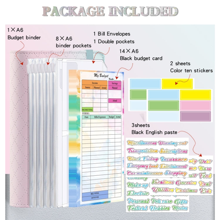 A6 Gradient Macaroon Loose-leaf Handbook Cash Budget Book, Pink Purple Green, Gray White, Yellow Pink Purple, Green Yellow Pink, Blue Green Purple, Green Blue White