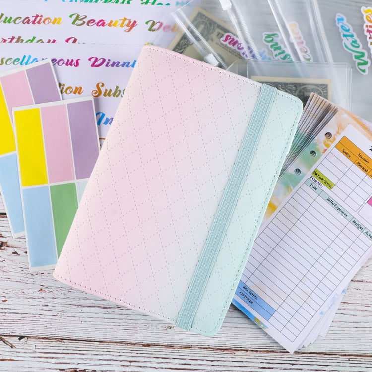 A6 Gradient Macaroon Loose-leaf Handbook Cash Budget Book, Pink Purple Green, Gray White, Yellow Pink Purple, Green Yellow Pink, Blue Green Purple, Green Blue White