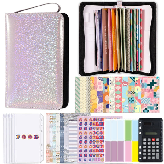 A6 Handheld Zipper Bag Type Large Capacity Cash Budget Book Handbook, Purple, Blue, Pink, Black Gray, Yellow