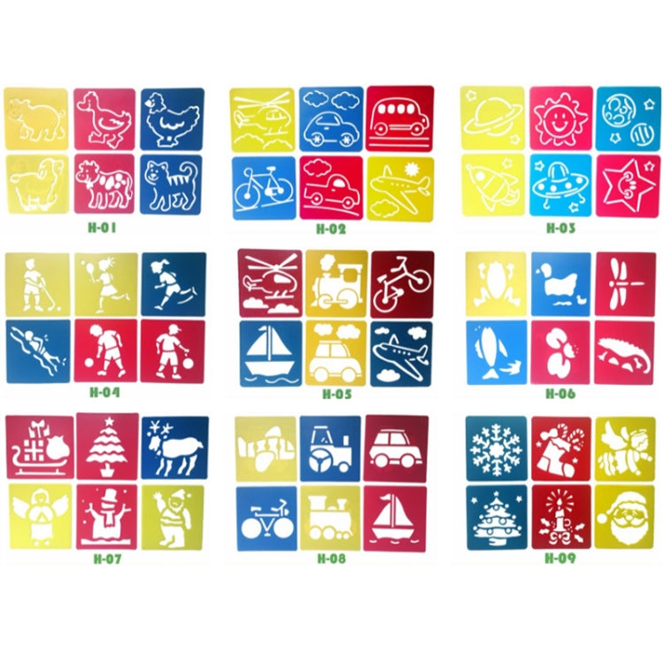 Children DIY Drawing Stencil Colorful Hollow Copy Board, H-01, H-02, H-03, H-04, H-05, H-06, H-07, H-08, H-09, H-10, H-11, H-12, H-13, H-14, H-15, H-16, H-17, H-18