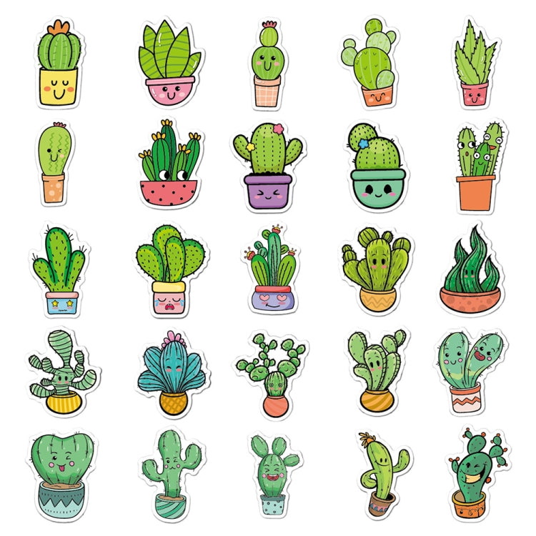 3 Sets 50PCS/Set Cartoon Cactus DIY Handbook Decorative Stickers Floral Laptop Waterproof Sticker