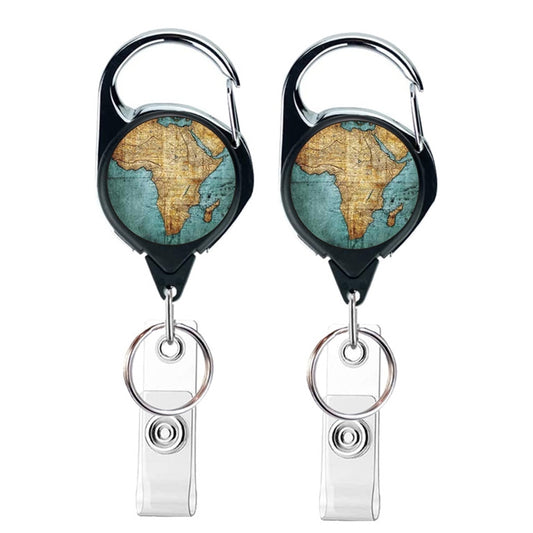 2pcs  65cm Retractable Pull Badge Reel Vintage Compass Map Name Tag Card Badge Holder
