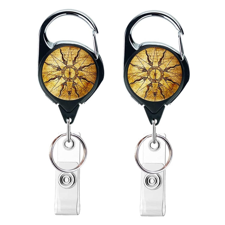 2pcs  65cm Retractable Pull Badge Reel Vintage Compass Map Name Tag Card Badge Holder