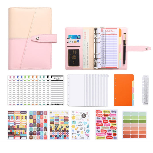 A6 YMX-012 PU Leather Budget Binder Notebook Macaron Color Matching Handbook, Macaron Color (Khaki+Pink), Macaron Color (Blue+Purple), Macaron Color (Orange+Brown), Macaron Color (Yellow+Light Green), Macaron Color (Pink+Blue), Macaron Color (White+Black)