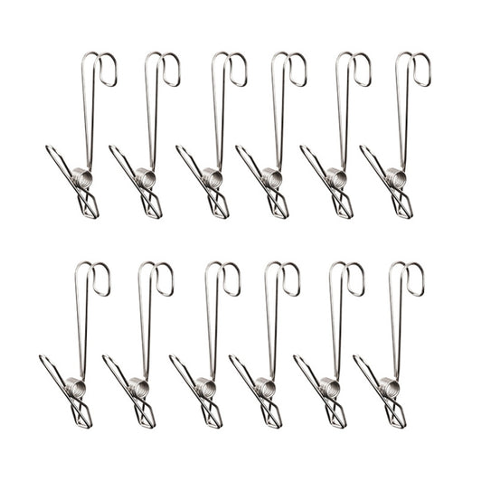 With Long Tail Clothes Drying Clip Stainless Steel Ribbon Hook Hanging Clip, 12pcs Stainless Steel
