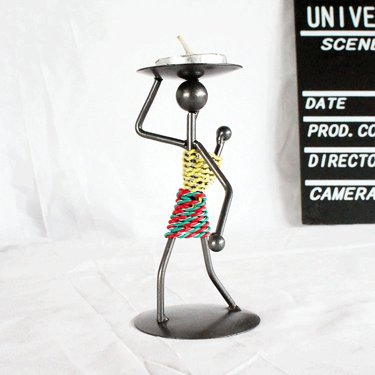 Retro Wrought Iron Man-shaped Candlestick Ornament Restaurant Table Decoration Props