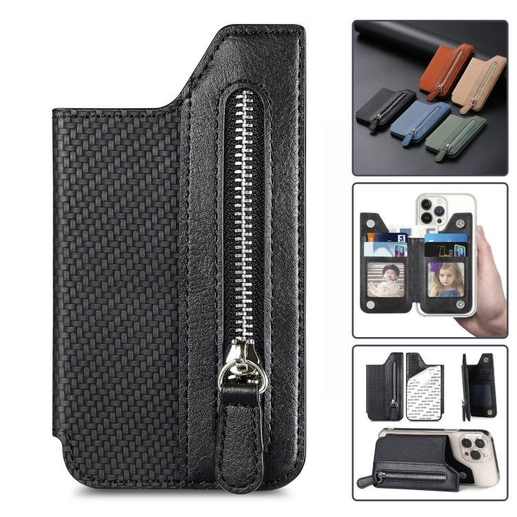 Phone ID Card Holder PU Leather Flap Zipper Wallet Card Holder Bag Adhesive Case