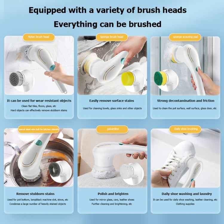 Multifunctional Electric Cleaning Brush Handheld Kitchen Dishwashing Brush with 5 Replacement Heads, 5 In 1 Brush Head +Machine