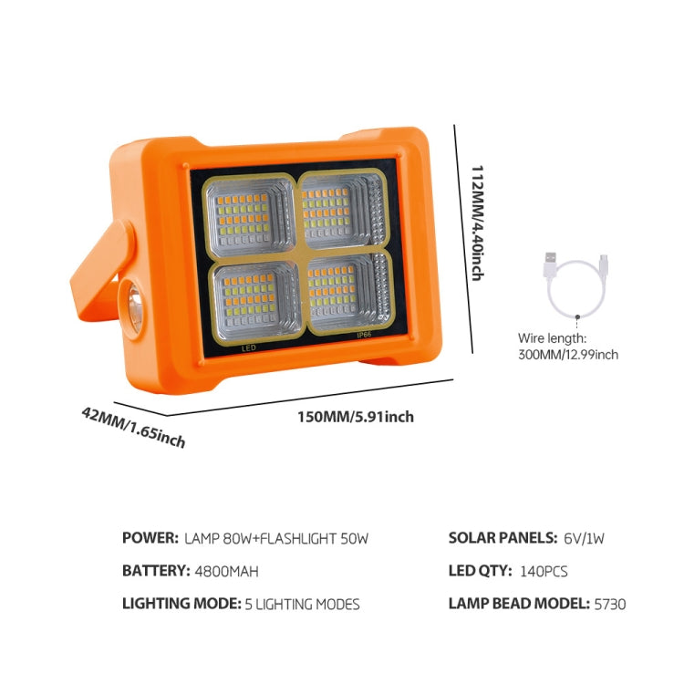Solar Flood Light Portable Flashlight Emergency Work Light